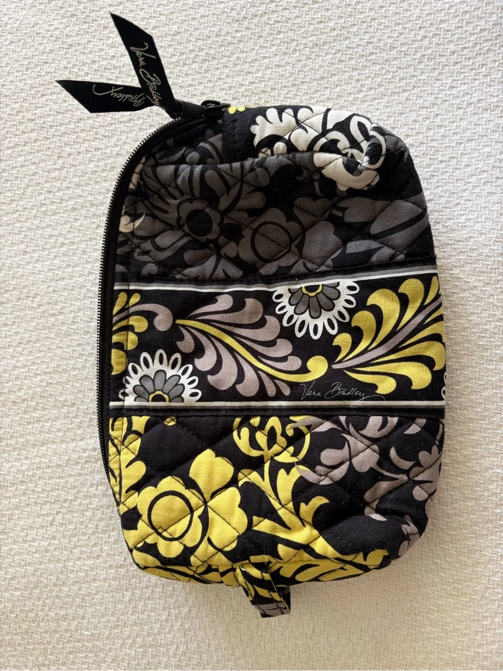 Vera Bradley Black, Yellow & Gray Quilted Floral Cosmetic Case